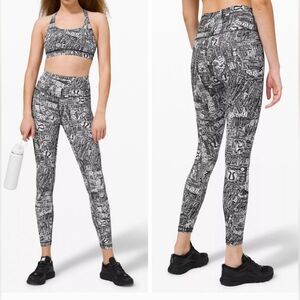 Lululemon Wunder Train High-Rise Tight 25" Tear It Up Alpine White Black Size 8